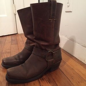 Frye Brown Leather Harness Moto Boot 7.5
